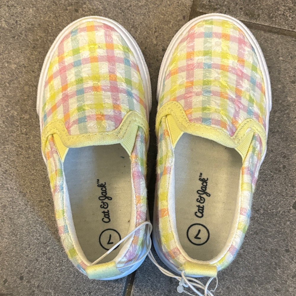 Cat & Jack Pastel Plaid Slip-On Sneakers in Yellow, Pink & Blue